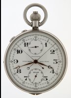 Ulysse Nardin chronometre rattrapante (split-second chronograph) 'deck watch' in original box. Serienummer 127442. Enamel dial writes: 'Ulysse Nardin Locle Suisse, Chronomtre, 127442'
In perfect condition.