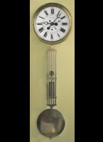 Glass painted dial signed: 'A.J. Vernier  Morez', centre second, pinwheel escapement, date indication, heavy gridiron pendulum. Diameter 41 cm, month going.