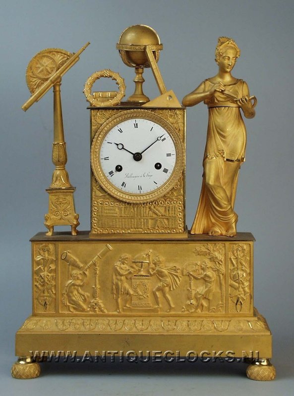 Ormolu gilded mantel clock 'science', signed 'Bollengier a la Haye', ca 1820