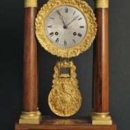 Antique french intarsia portico clock, ca. 1830