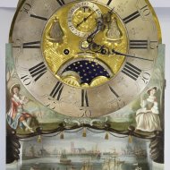 Longcase clock by 'Gerrit Vos, Amsterdam', with ships automation and fishing man under the ring.