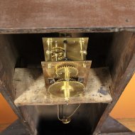 Very early English tavern clock with rectangular shield dial, ca, 1725-1735