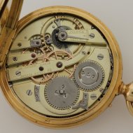 Louis Audemars, made for Charles Oudin, Palais Royal 52, Paris. A yellow open-faced full calendar pocket watch with moon-phases.