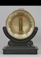 Antique 'Bourdon' barometer with stamped serial number 2044, gilded mechanism, original basement.