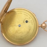 18k golden 4/4 repeating pocket watch with engineturned silver dial. 'Foulon'