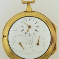 Large gilded double face verge/fusee/stop central seconds pocket watch.