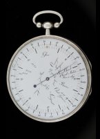 Rare silver bimetallic thermometer, fine enamel dial with graduations in Fahrenheit and Reaumur and indications 