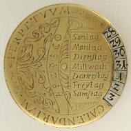 Brass, partly silvered German 18th century fully engraved Calendarium Perpetuum.