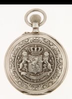 Silver pocket watch with Dutch Coat of Arms from the shop of P. Kielstra, Groningen.