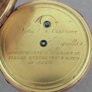 Gold quarter-repeater pocket watch, signed: 'Vittu à Clermont'. 