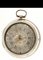 Antique silver pair case pocket watch from 'Danil Soeterik, Breda'. Movement with mock-pendulum in Rotterdam tradition. Dutch dial with date indication. Movement in Rotterdam tradition, signed: 'D. Soeterik, Breda, 85'. Danil Soeterik was a son of 'Danil Soeterik' senior and 'Johanna Warnier', geboren 23-11-1711 in Dordrecht and was married with 'Jacoba van Breda'. Diameter ca 52 mm.