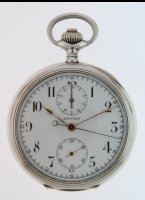 Antique silver Zenith chronograph pocket watch.
Movement with central seconds-hand, swiss lever escapement with fine-regulation.