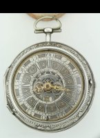 Antique dutch silver pair case verge pocket watch by Willem Dadelbeek, Utrecht. ca 1740
Original silver dial with date indication. Silver casted outer case signed 