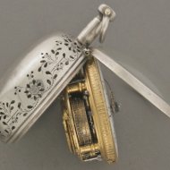English silver paircase bell quarter repeater, signed 'Gede Rigaud'. (Gedeon Rigaud, London)
