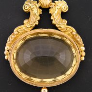 Large golden pocket watch key with big citrine