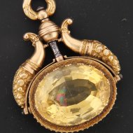 golden pocket watch key with citrine