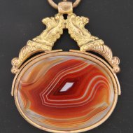 gilded pocket watch key with agate