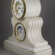 White marble 'brocot' mantel clock with calendar perpetual. (calendarium perpetuum)