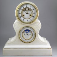 White marble 'brocot' mantel clock with calendar perpetual. (calendarium perpetuum)