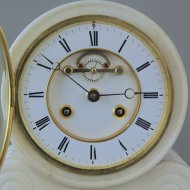 White marble 'brocot' mantel clock with calendar perpetual. (calendarium perpetuum)