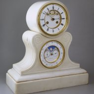 White marble 'brocot' mantel clock with calendar perpetual. (calendarium perpetuum)