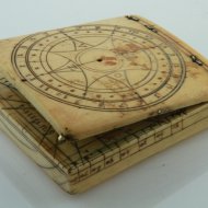 Early flemish diptych ivory sundial, dated 1553