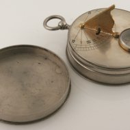 French nickle pocket sundial with thermometer.
