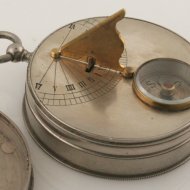French nickle pocket sundial with thermometer.