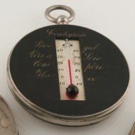 French nickle pocket sundial with thermometer.