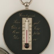 French nickle pocket sundial with thermometer.