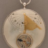 French nickle pocket sundial with thermometer.