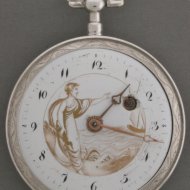 Silver verge watch with goldpainting. ca 1800
