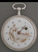 Silver verge watch with goldpainting. ca 1800