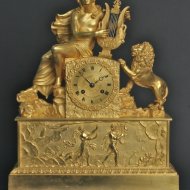 Firegilded french Orpheus and Euridice table clock. ca 1830
