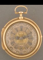 Strikes every hour and on request quarters and hours. ca. 1720. Steven Hoogendijk (1698-1788) was the son of Adriaan Hoogendijk and Elisabeth Stacy, daughter of the Rotterdam clockmaker Steven Stacy. Diameter 57mm.