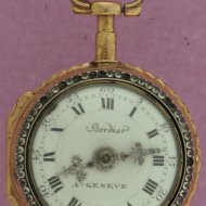 Small swiss gilded verge watch with enamel portret of a lady.